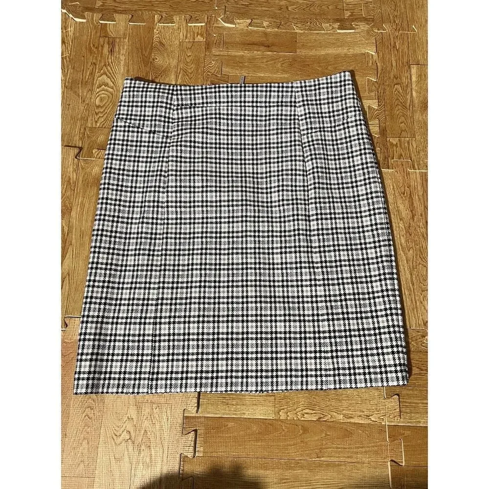 Michael Kors Lined A Line Skirt Size L Large Black White Plaid Rear Zip Business